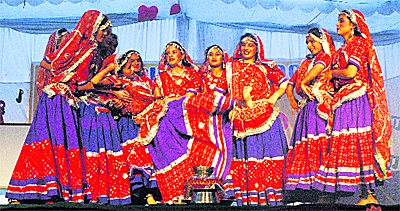 Girls perform at the annual function of GMT School in Ludhiana on Monday.