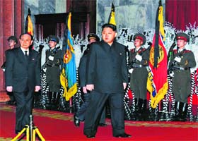 IN THE SADDLE: Kim Jong-un, son of late North Korean leader Kim Jong-il, visits the Kumsusan Memorial Palace, where the late North Korean leaders body lies in state, in Pyongyang
