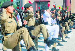 NCC cadets rehearse in full dress for the Republic Day parade in Chandigarh on Tuesday.