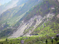 The reckless cutting of hills in Kangra district.