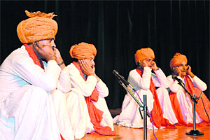  Artistes perform during a cultural festival in Katra on Tuesday. A Tribune photograph