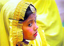 A student of BVM school awaits her turn during an annual function in Ludhiana