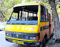 A bus hit a school bus (right) at Sector 29 light point in Chandigarh on Wednesday