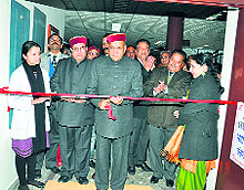 CM PK Dhumal inaugurates an MRI unit at Indus Hospital in Shimla on Wednesday