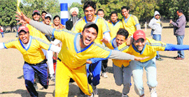 Team members of SGGS Khalsa College, Sector 26, in jubilant mood after winning the final Inter-College Softball Tournament at Panjab University, Chandigarh.