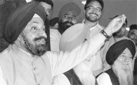 Balwant Singh Ramoowalia addresses his supporters at Phase XI in Mohali on Thursday.