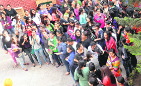 Students protest at MCMDAV College for Women in Chandigarh.