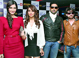 Actors Sonam Kapoor, Bipasha Basu, Abhishek Bachchan and Neil Nitin Mukesh promote their upcoming film, Players, at a press conference in New Delhi on Thursday