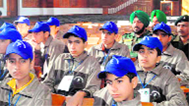 Students from Uri tehsil, Jammu and Kashmir, during their visit to the Indian Military Academy in Dehradun on Thursday.