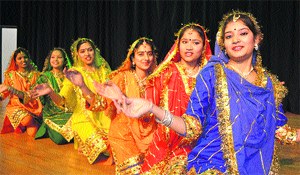 Girls perform a dance item at the auditorium of the Spiritual Growth Centre in Katra on Thursday