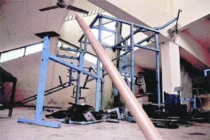 The gymnasium of the Sector-46 stadium at Chandigarh in a bad condition.