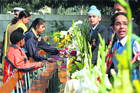 Students at a flower show in Guru Nanak Public School, Ludhiana. 
