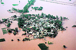 An aerial view of a flood-hit area in Patiala district. 