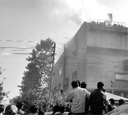 Smoke billows from the Fun Republic building at Mani Majra in Chandigarh on Saturday.