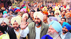 Manpreet Badal along with his party candidates and supporters at Jallianwala Bagh memorial in Amritsar on Saturday