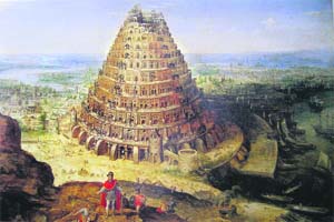 The Tower of Babel. Painting by Lucas van Valkenburgh. 1594. Alte Pinakothek, Munich