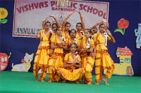Students of the Vishwas Public School present a dance performance on the occasion of the annual day celebrations in Bathinda on Sunday