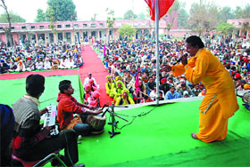 A local Punjabi singer performs at a New Year function organised at the Central Jail in Bathinda on Sunday