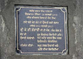 The foundation stone erected at the entrance gate of a Shaheed Bhagat Singh Nagar colony in Jalandhar on Sunday
