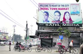 A billboard of the Congress at the Model Town market in Jalandhar