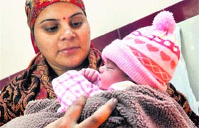 Seema Thakur with her newly born baby girl at SAS Grewal Hospital in Ludhiana