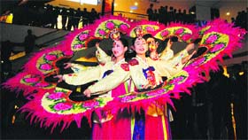 A delegation from South Korea perform during the Punjab International Folk Festival in Ludhiana on Sunday