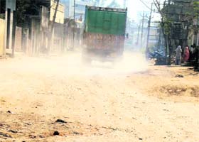 The dilapidated condition of one of the link roads at Jagraon