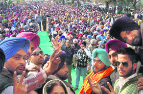 Show of strength: SAD leader Harsukhinder Singh Badal at a rally in Phase XI in Mohali on Sunday