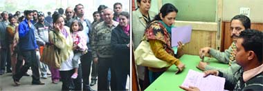 Parents queue up to collect nursery admission forms at Springdales School, Pusa Road, New Delhi, on Monday