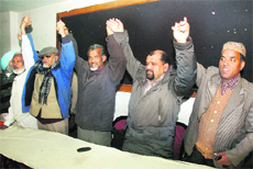 Leaders of the Uttarakhand Kranti Dal (Progressive) and Left parties in Dehradun on Tuesday.