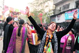 Women devotees participate in Bhagwan Jagannath Rath Yatra in Karnal on Monday