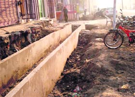 Nullahs, above road level, under construction on the Ambala road in Kaithal