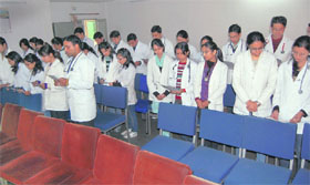 The ninth batch of MBBS students takes the Hippocratic oath at the DRPGMC, Tanda, on Monday.