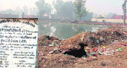 The sports stadium, whose foundation stone was laid down in 1995, turns into a pond and garbage dumping ground at Kot-ise-Khan town in Moga.