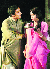 Artistes perform a play during the Budshah Theatre Festival in Jammu on Monday.
