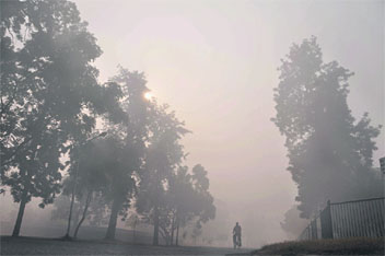 A thick blanket of fog engulfs Ludhiana on Monday morning.
