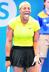 Serena Williams react during the Brisbane International tournament on Monday.