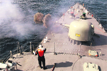 The Iranian navy conducts the Velayat-90 wargames in the Strait of Hormuz. 