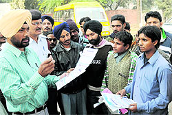 Officials of the State Transport Authority and UT traffic police senitise school bus drivers about traffic rules in Chandigarh on Tuesday