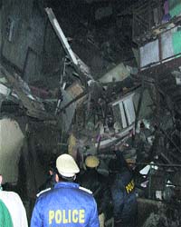 The collapsed building at the Lower Bazar in Shimla on Tuesday