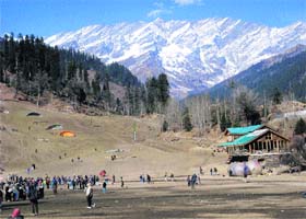 Solang ski slopes, 13 km from Manali, wear a deserted look on Tuesday