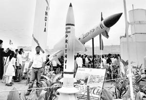 Missile models on display at the 99th Indian Science Congress at KIIT University in Bhubaneswar. 