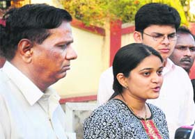 Anuj Bidves father Subhash Bidve and cousin Suruchi talk to mediapersons in Pune on Tuesday