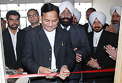 District and sessions judge SK Aggarwal inaugurates the Fontal Office at the District Judicial Complex in Bathinda on Wednesday