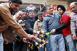NGOs burn China-made string in Bathinda on Wednesday