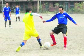 A match in the Ram Bahadur Chhetri Memorial Football Tournament under way in Dehradun on Wednesday