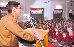 A police official addresses students during a seminar organised in Jalandhar on Wednesday