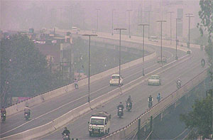 A city road engulfed in fog on Wednesday
