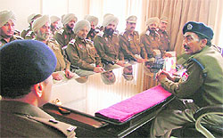 Commissioner of Police Ishwar Chand addresses members of the traffic police in Ludhiana on Wednesday