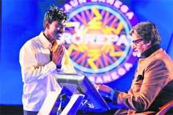 Sushil Kumar with Amitabh Bachchan on the sets of Kaun Banega Crorepati